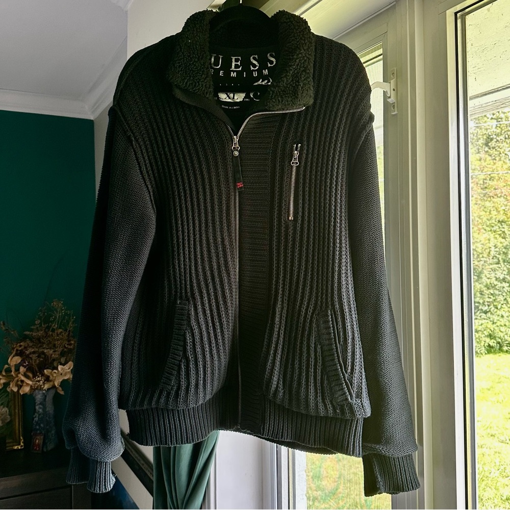 GUESS Black Zip-Up Men's Sweater
